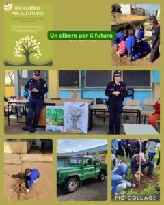 7 febbraio 2024 Classi terze I carabinieri forestali a scuola. Piantumazione di tre querce e quattro alberi di melograno.